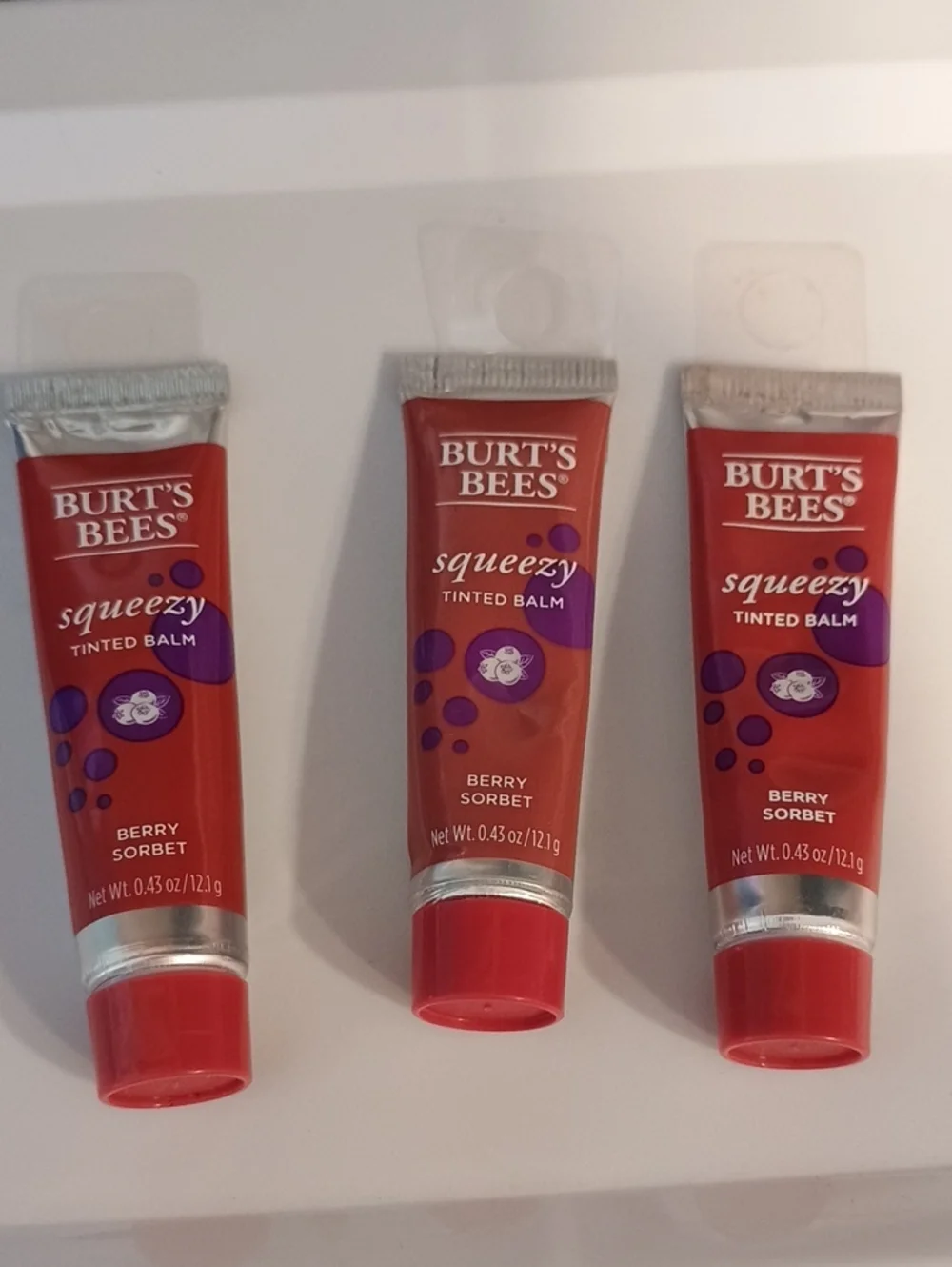 3 x Burt's Bees Squeezy Tinted Balm Berry Sorbet